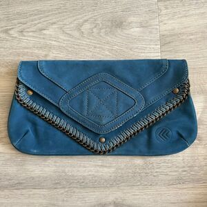 Piece Apparel Ocean Blue Genuine Leather Snap Close Envelope Clutch Purse